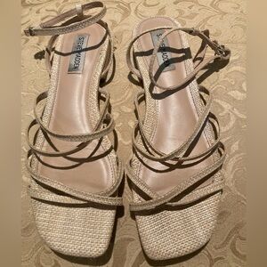 Steve Madden Strappy Flat Sandals Size 10 Fabric Vegan Weave Bamboo Look